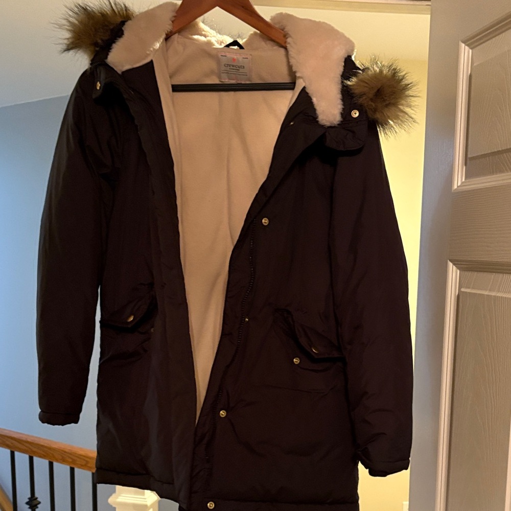 J. Crew Black Kids Parka with Faux Fur Hood